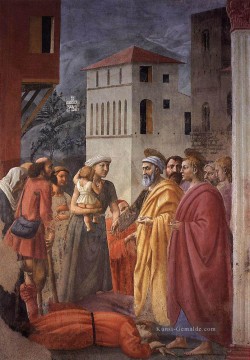  Renaissance Malerei - Die Verteilung der Alms und der Tod von Ananias Christentum Quattrocento Renaissance Masaccio